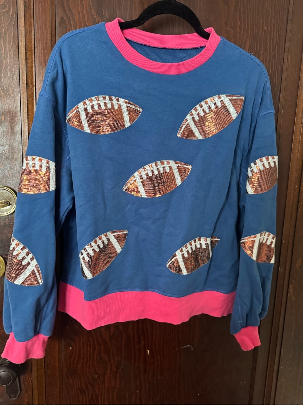 Peacock Blue contrast Football Print Sweatshirt with Pink Trim